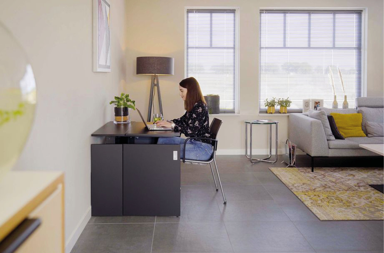 Ideaal voor thuis- en/of flexwerkplekken Alle functionaliteiten van een zit-sta-bureau, compact en functioneel